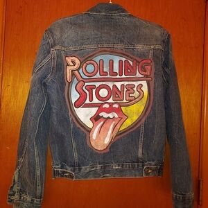 Custom GAP Blue Jean Jacket with Rolling Stones Hand Sewn Patch
